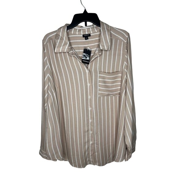 Torrid Womens Button-Up Striped Shirt Mushroom Size 2X - Picture 1 of 7